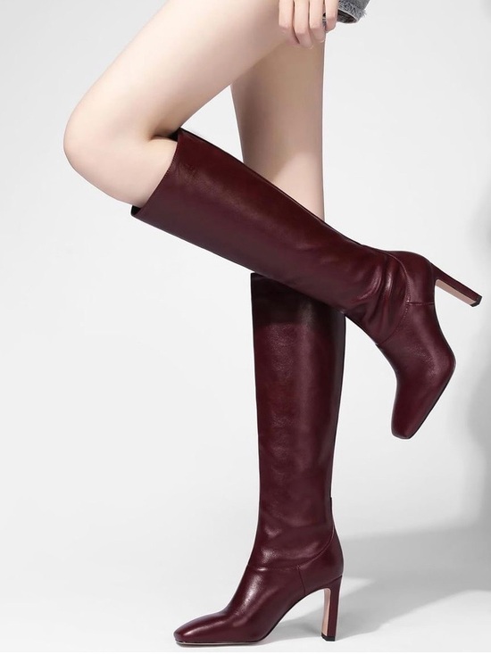 Yiya Shoes - Yiya Women's Tall Square-Toe Knee-High Boots in Cherry Red / Euro 40; US 8.5